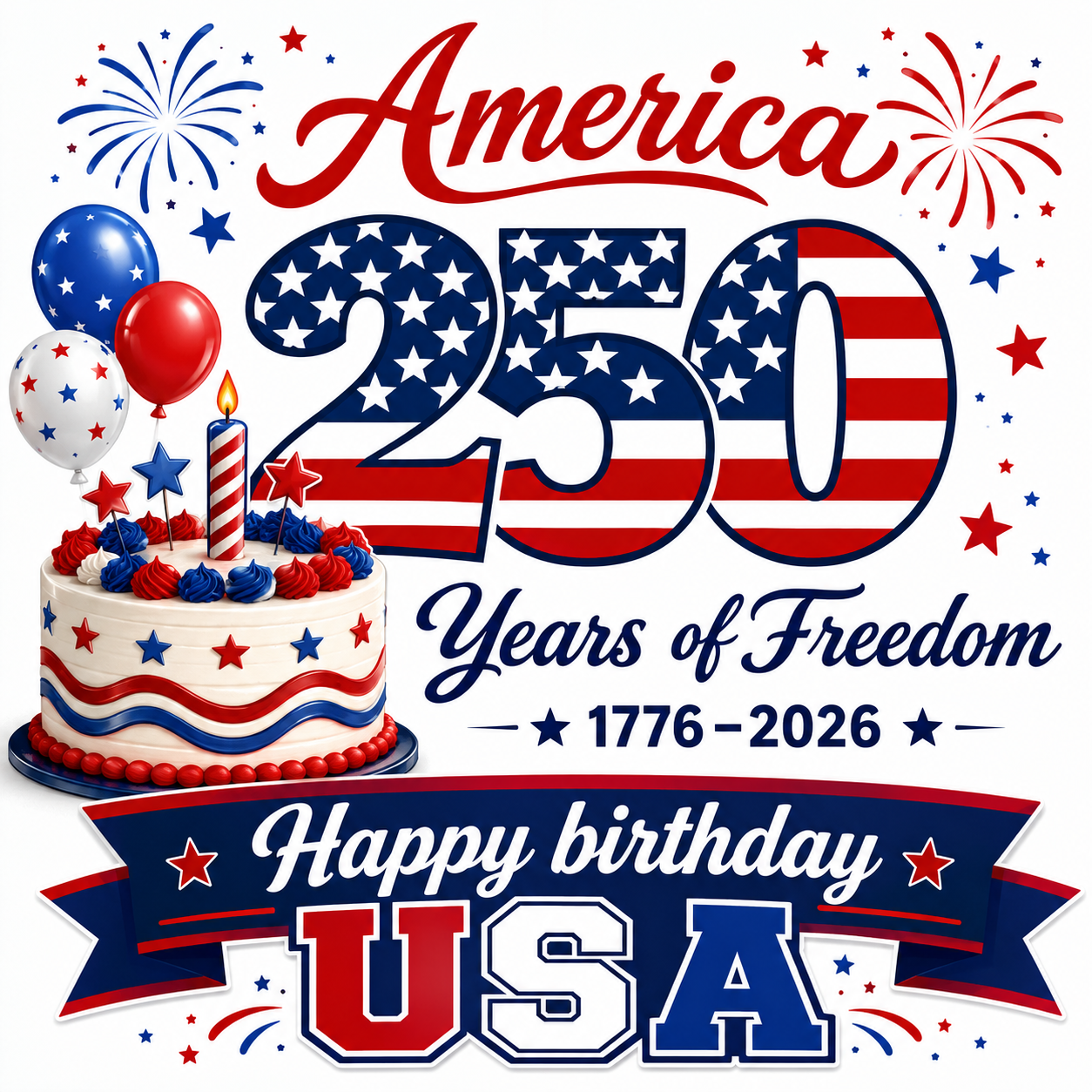 America 250 Years of Freedom - Happy Birthday USA